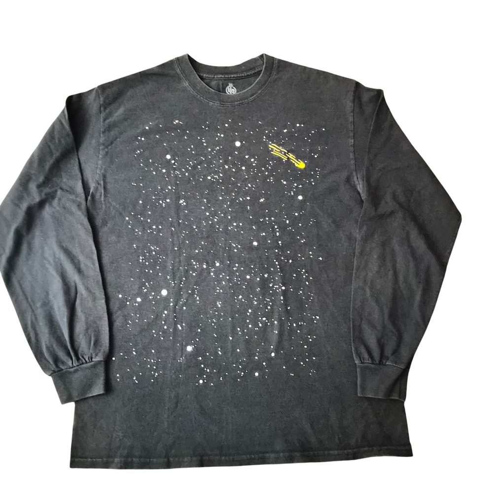 Body Rags Mens Long Sleeve T-Shirt Black Space Star Comet Embroidered Size M